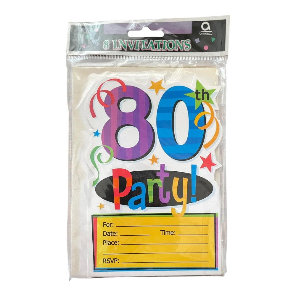 Amscan 80th Birthday Party Invitations with Envelopes - Pack of 8